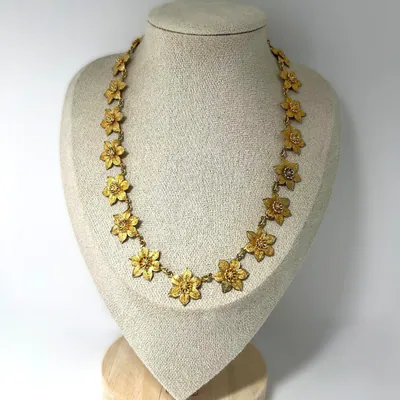Art Deco Silber Collier vergoldet Antique Silver Gilt Filigree Flower Necklace