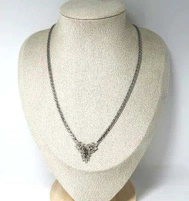 Antikes Art-Deco-Collier aus 835er Silber mit drei Saphiren Floral Kette 40cm