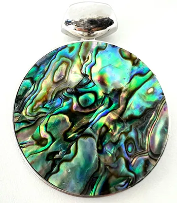925 Silber Anhänger Paua-Abalone Perlmutt, rund 4 cm, Statement, Handarbeit