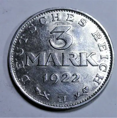 Deutschland / Weimar/ Inflationszeit 3 Mark Aluminium 3,- Mark 1922 J st / unz.