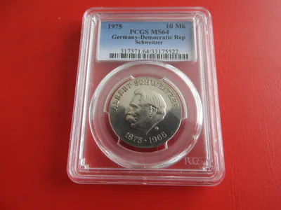 * DDR 10 Mark 1975 PCGS MS64 * Silber * Albert Schweitzer (KOM)(1)