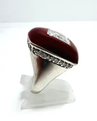 Vintage Emaille Ring mit großem Zirkonia, 925 Silber, Größe 19 Retro Enamel ring
