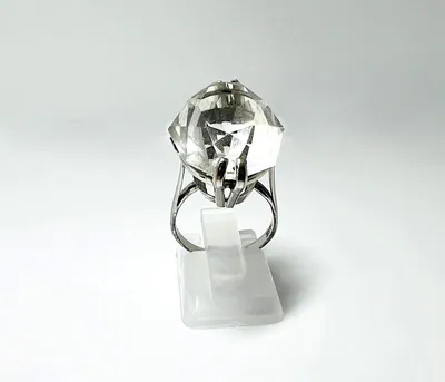 Vintage Silber Cocktailring Bergkristall im Navette‑Schliff, Statement Damenring