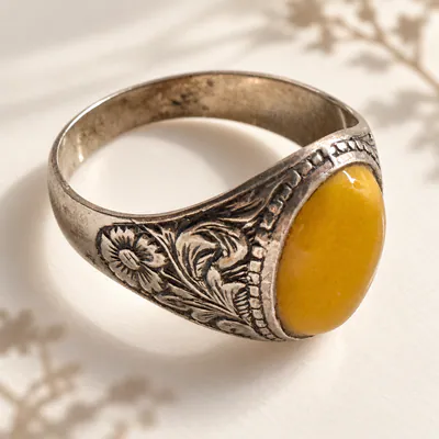 Jugendstil Ring 925er Silber mit Butterscotch - Juweliersarbeit - Größe 67