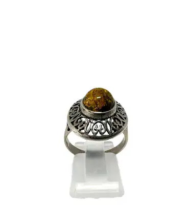 Vintage Amber Bernsteinring 925 Silber Filigran Gr.57 / US 8 Statement