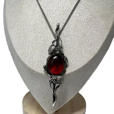 Vintage Silber Bernstein Anhänger mit Kette, Jugendstil Art Nouveau Stil