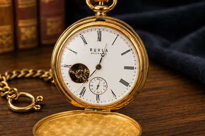 Ruhla Mechanic - wunderschöne Goldfarbende Taschenuhr Handaufzug Werk läuft