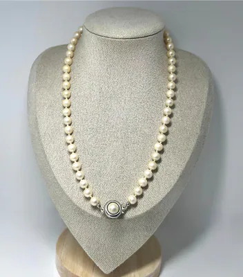 Vintage Perlen Collier 925 Silber – Champagner 43 cm – Handgeknüpft Luxus Kette