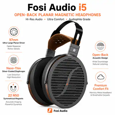 FOSI AUDIO i5 Offener planar magnetischer Kopfhörer, 97 mm, ultragroße Membran