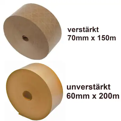 Nassklebeband 60mm x 200m, Naßklebeband braun Kraftpapier verstärkt unverstärkt