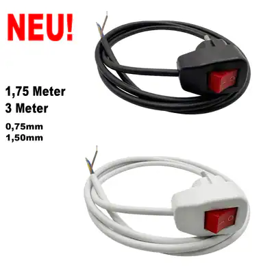 Netzkabel 3-polig mit Schalter Euro-Stecker Schuko Stromkabel Anschlussleitung