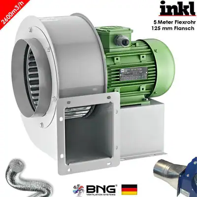 Radialventilator 2600 m3/h 230V FLANSCH + FLEXROHR Luftabsaugung Gebläse Lüfter