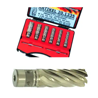 Karnasch Kernbohrer Set BASIC HSS-XE, Fein Quick-In 18mm, 40mm, 8tlg Ø=12–22mm