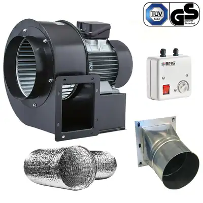 Radialventilator REGLER + FLANSCH + FLEXROHR Luftabsaugung Zentrifugal Gebläse