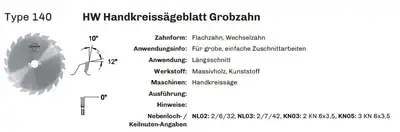 Edessö HW Handkreissägeblatt Sägeblatt Grobzahn Flach-/WZ Ø134-235mm