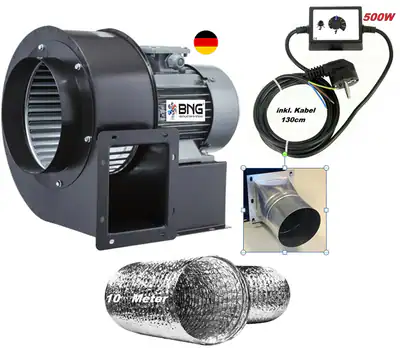 Radialventilator REGLER + FLANSCH + FLEXROHR Luftabsaugung Zentrifugal Gebläse