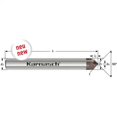 Karnasch VHM-Entgrater Fasenfräser 3-12mm 90° spiralisiert bis 55 HRC Inox Stahl