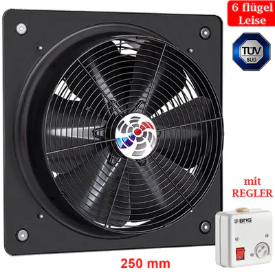Axial Industrie Ventilator Gebläse Lüfter Zuluft Abluft Wand Fenster 250 +REGLER