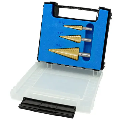 Stufenbohrer 3er Set,HSS-XE, TIN-Gold, 2 Schneiden, 4-12, 4-20, 6-32mm Karnasch