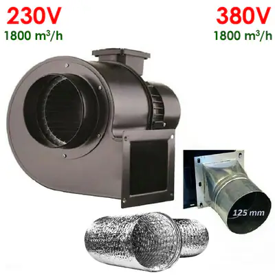 Radialventilator 1800m3/h 230V/380V FLANSCH + FLEXROHR + Luftabsaugung Gebläse