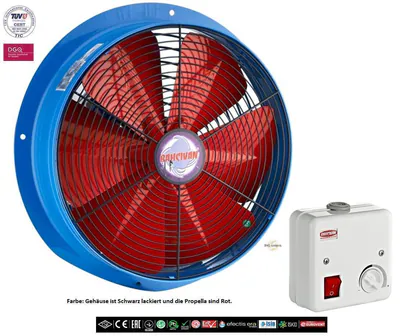 Industrie Axial Wand Fenster Ventilator Ø500 5500m³ Lüfter + 5 A DREHZAHLREGLER