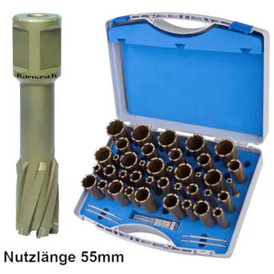 Karnasch HM-Kernbohrer Ø=12-50mm, Set 43-tlg. HARD-LINE 55, Weldonschaft 19mm